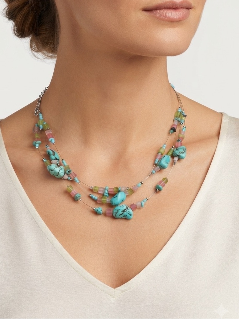 Multi-Strand Turquoise & Earth Tone Beaded Necklace